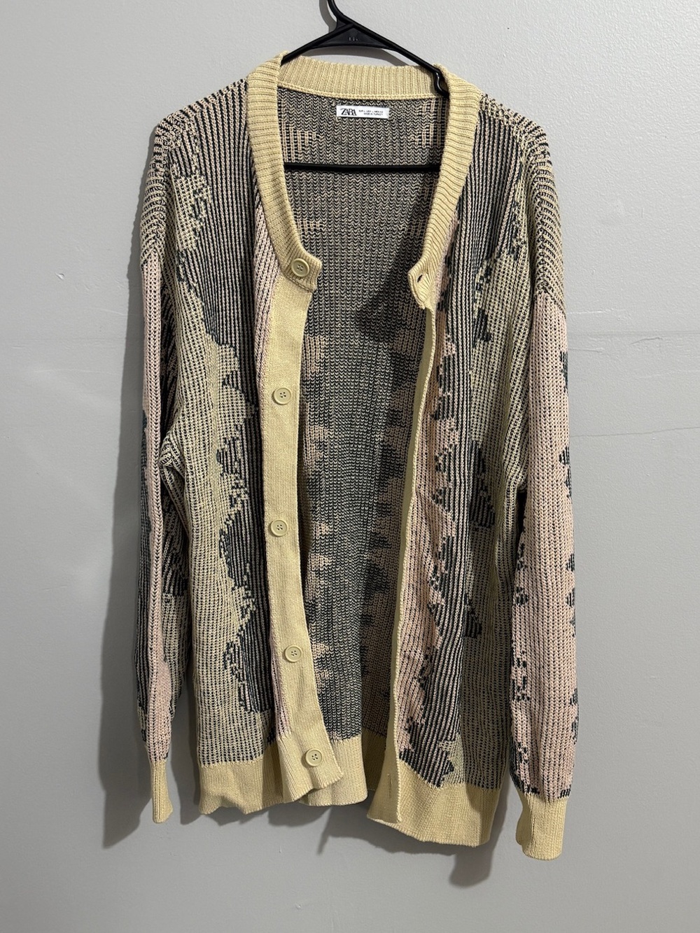 Zara Sweater Womens Large Chunky Jacquard Knit Eclectic Grandpa Boho Slouchy